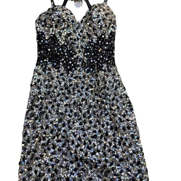 NEW w/tags Lila Madison New York Sequins Beads Black Silver SPARKLE Party Dress - Picture 2 of 8